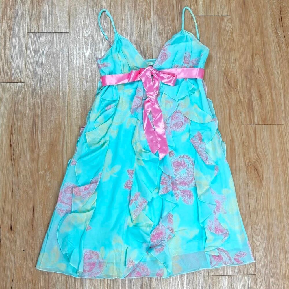 Y2K 100% Silk Floral Ruffled Coquette Dress